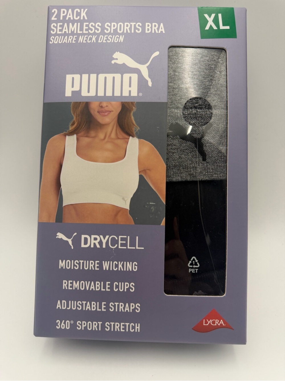 PUMA Seamless Sports Bra 2-Pack Gray Black XL DRYCELL